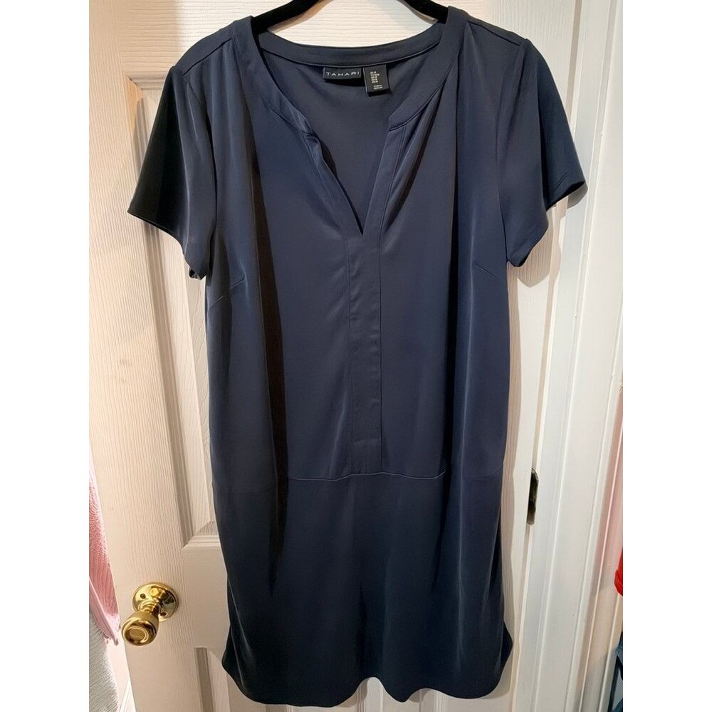 Tahari Women's Short Sleeve Navy Dress